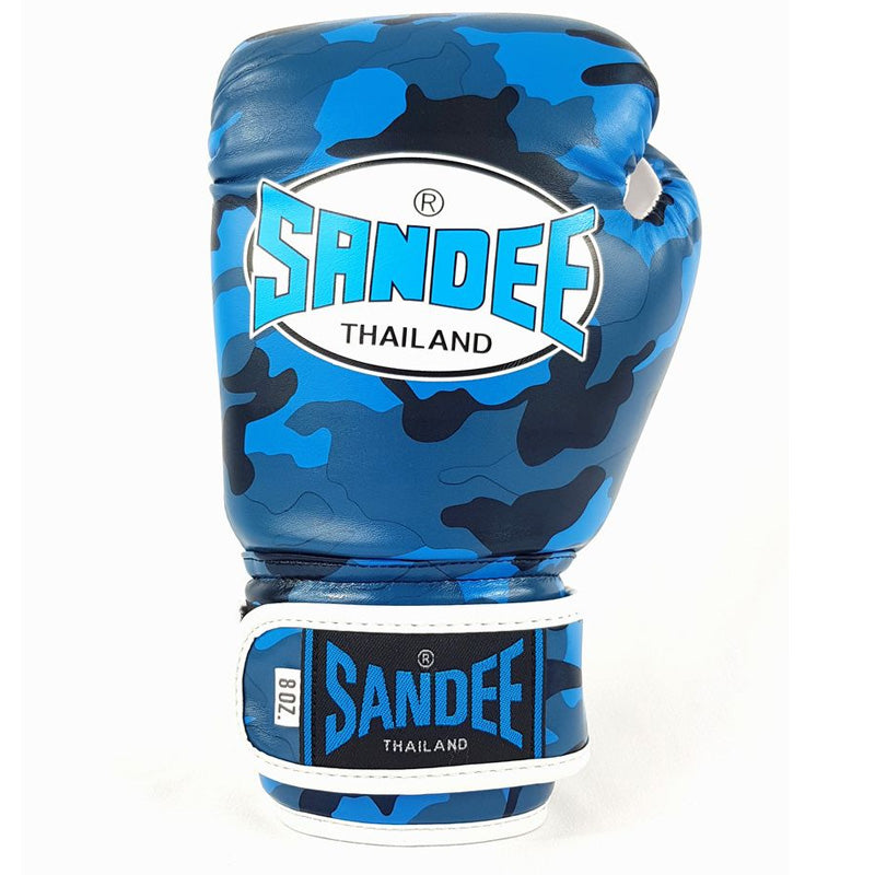 Kids Camo Velcro Boxing Gloves - Blue & White