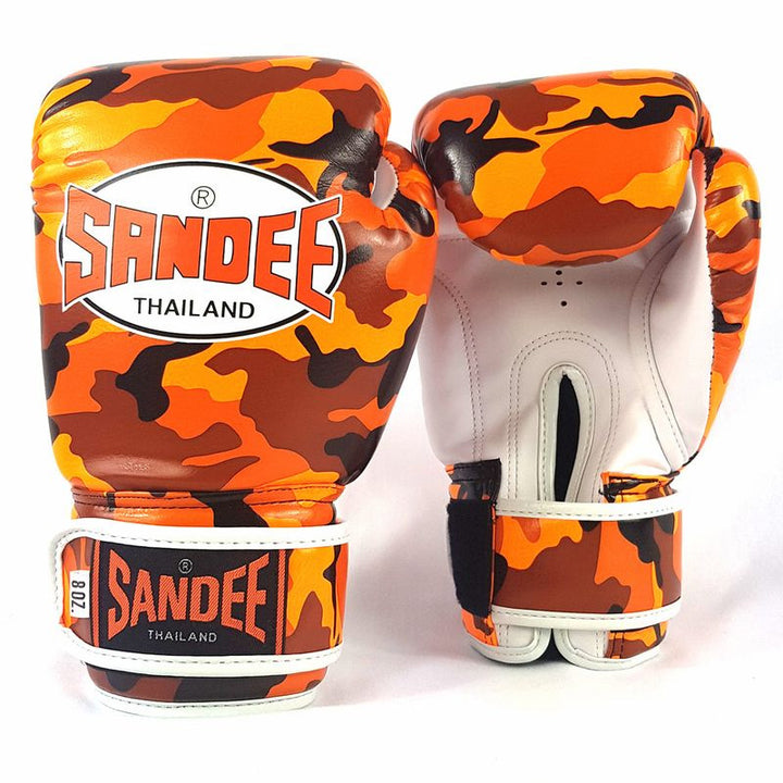 Camo Velcro Boxing Gloves - Orange & White