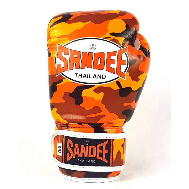 Camo Velcro Boxing Gloves - Orange & White