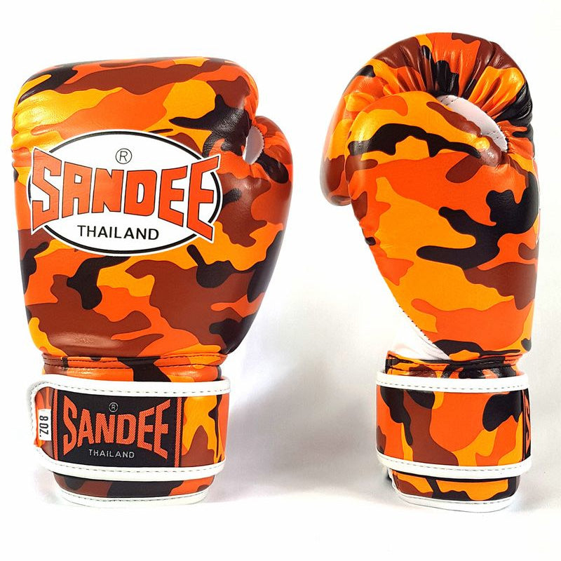 Camo Velcro Boxing Gloves - Orange & White