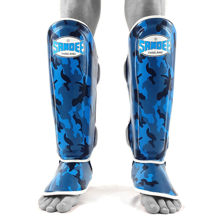 Kids Camo Boot Shinguards - Blue & White