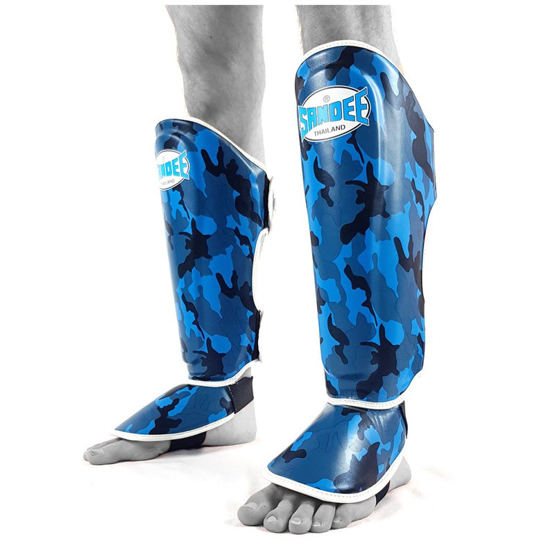 Kids Camo Boot Shinguards - Blue & White