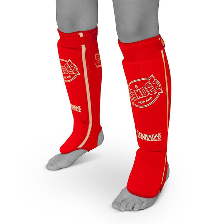 Cotton Slip-on Competition Shinguards - Red & White