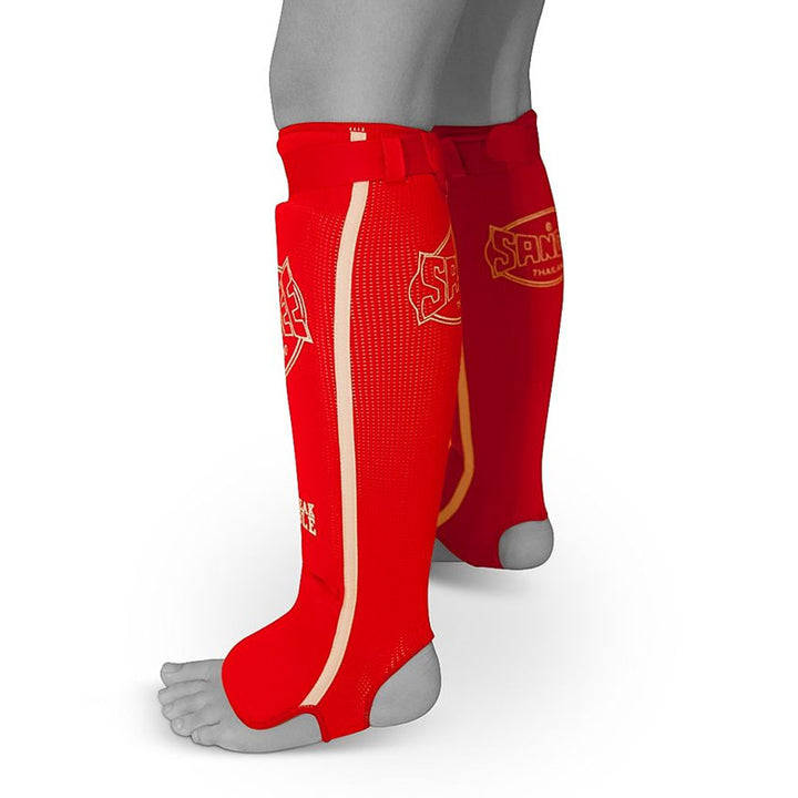 Cotton Slip-on Competition Shinguards - Red & White (Clearance)