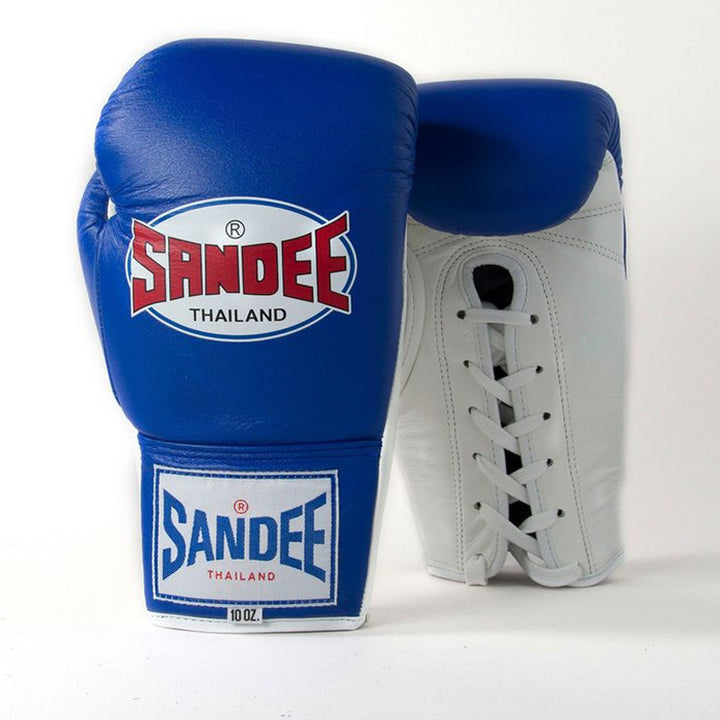 Authentic Lace Up Pro Fight Boxing Gloves - Blue & White