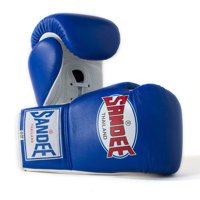 Authentic Lace Up Pro Fight Boxing Gloves - Blue & White