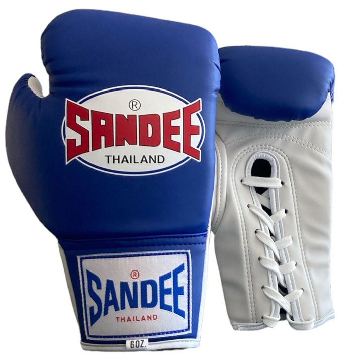 Authentic Junior Lace Up Pro Fight Boxing Gloves - Blue & White