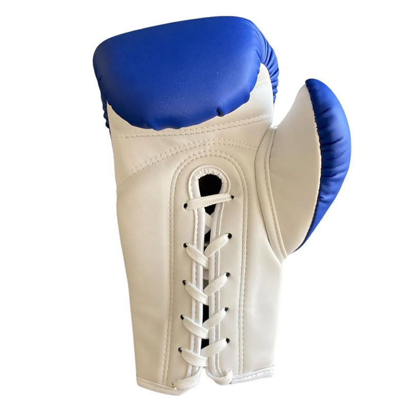 Authentic Junior Lace Up Pro Fight Boxing Gloves - Blue & White