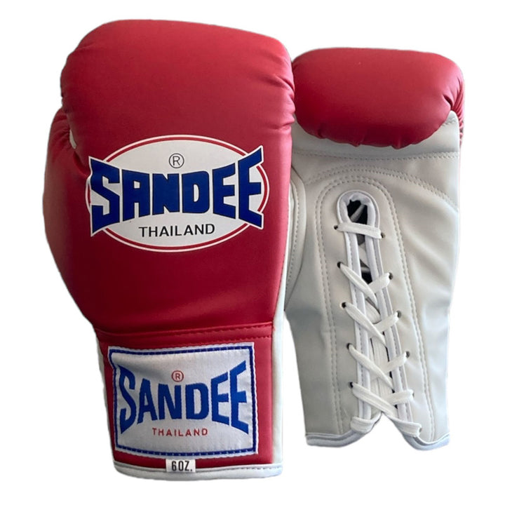 Authentic Junior Lace Up Pro Fight Boxing Gloves - Red & White