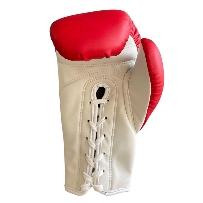 Kids Authentic Lace Up Pro Fight Boxing Gloves - Red & White